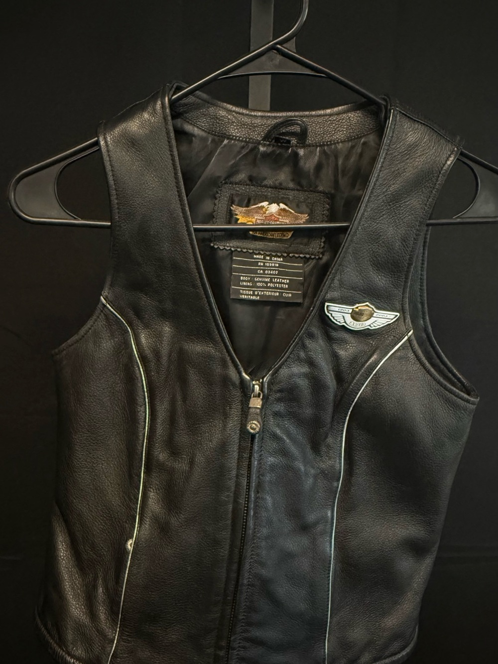 Harley-Davidson Black Leather Vest with Wing Badge - Women’s